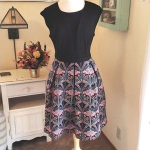 Modcloth Black and Pink Patterned Midi Dress